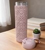 Pink Jali Pattern Plastic Water Bottle with Carrying Strap, 500 ml