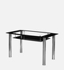 Jasmine Metal 4 Seater Dining Table in Black Finish with Glass Top