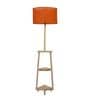 Java E-27 Holder Natural Wood Finish Wood Shelf Floor Lamp With Orange Colour Cotton Shade
