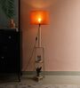 Java E-27 Holder Natural Wood Finish Wood Shelf Floor Lamp With Orange Colour Cotton Shade