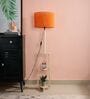Java E-27 Holder Natural Wood Finish Wood Shelf Floor Lamp With Orange Colour Cotton Shade