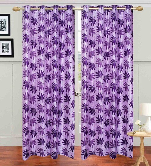 Buy Jbg Home Store Purple Leaf Print Door Curtain Set Of Two