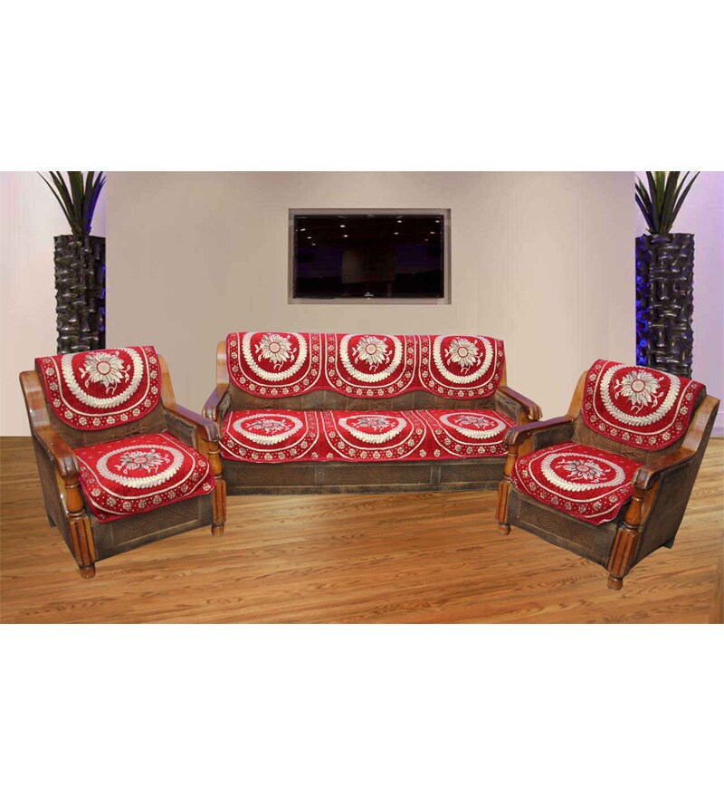 Buy JBG Home Store Decorative Red Polyester Sofa Cover Set Set of 6