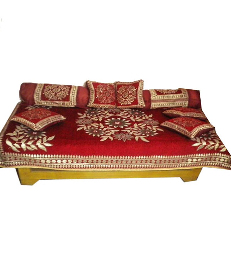 Buy JBG Home Store Red Poly Cotton Floral Single Diwan Set ...