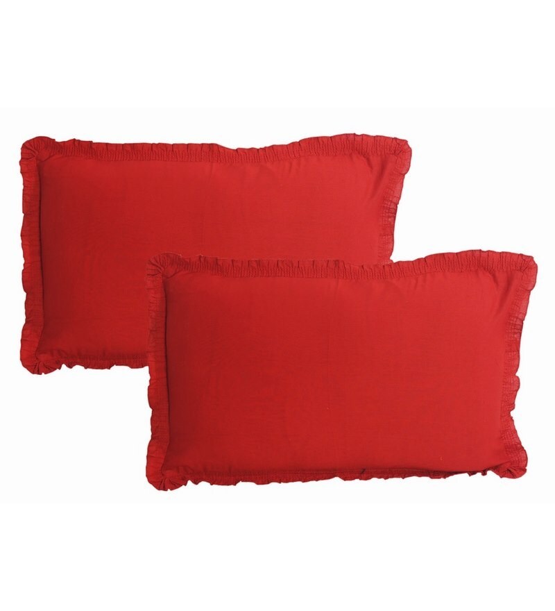 Buy JBG Home Store Plain Red Cotton Pillow Cover Set of 2 Online