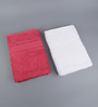White & Red 100% Cotton 450 GSM Bath Towels (Set Of 2)