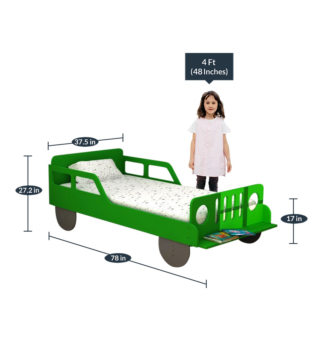 Buy Cooper Birch Wood Jeep Bed in Green by Lycka Online Kids Single