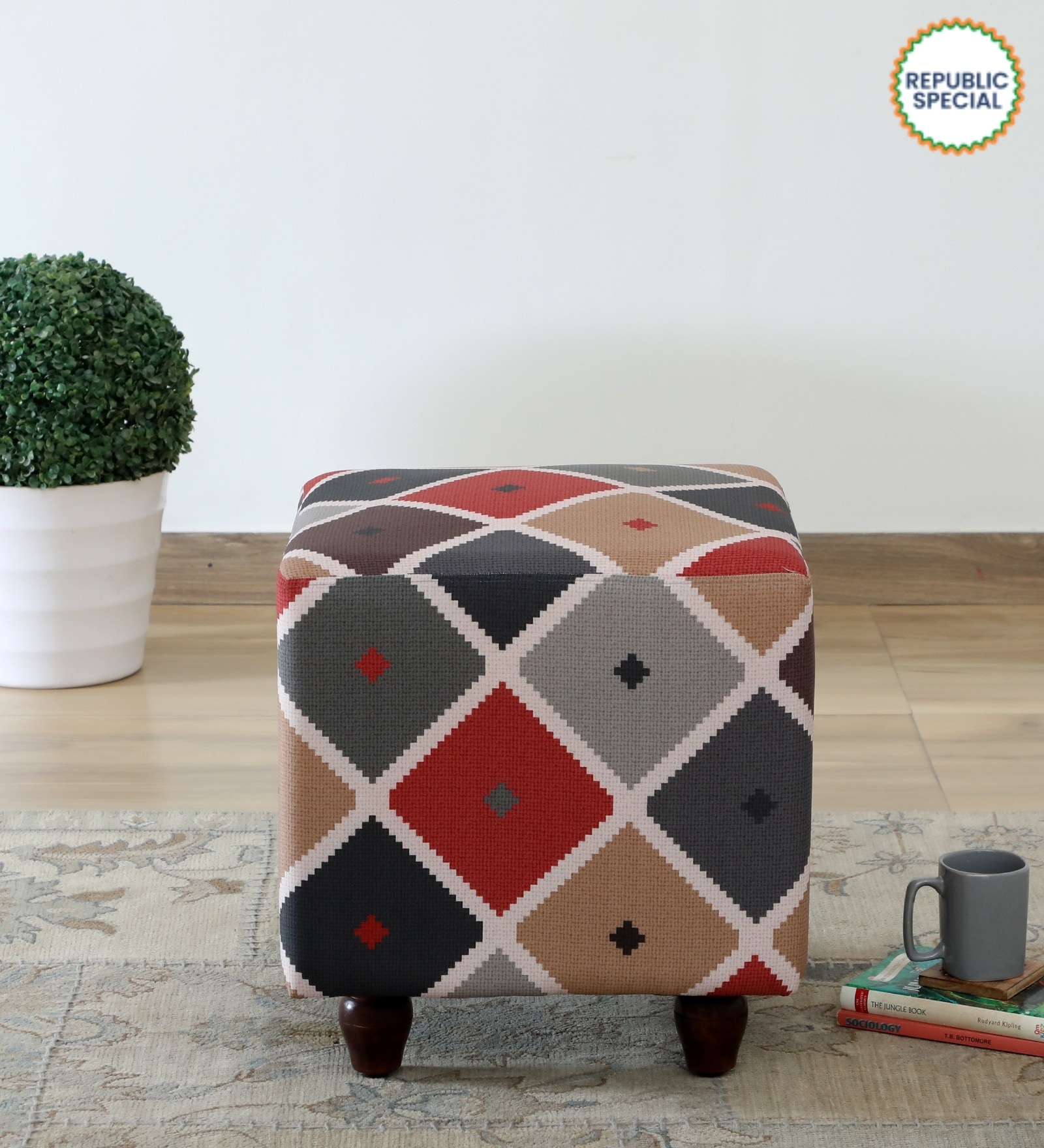 Jean Fabric Seating Stool In Chestnut Color