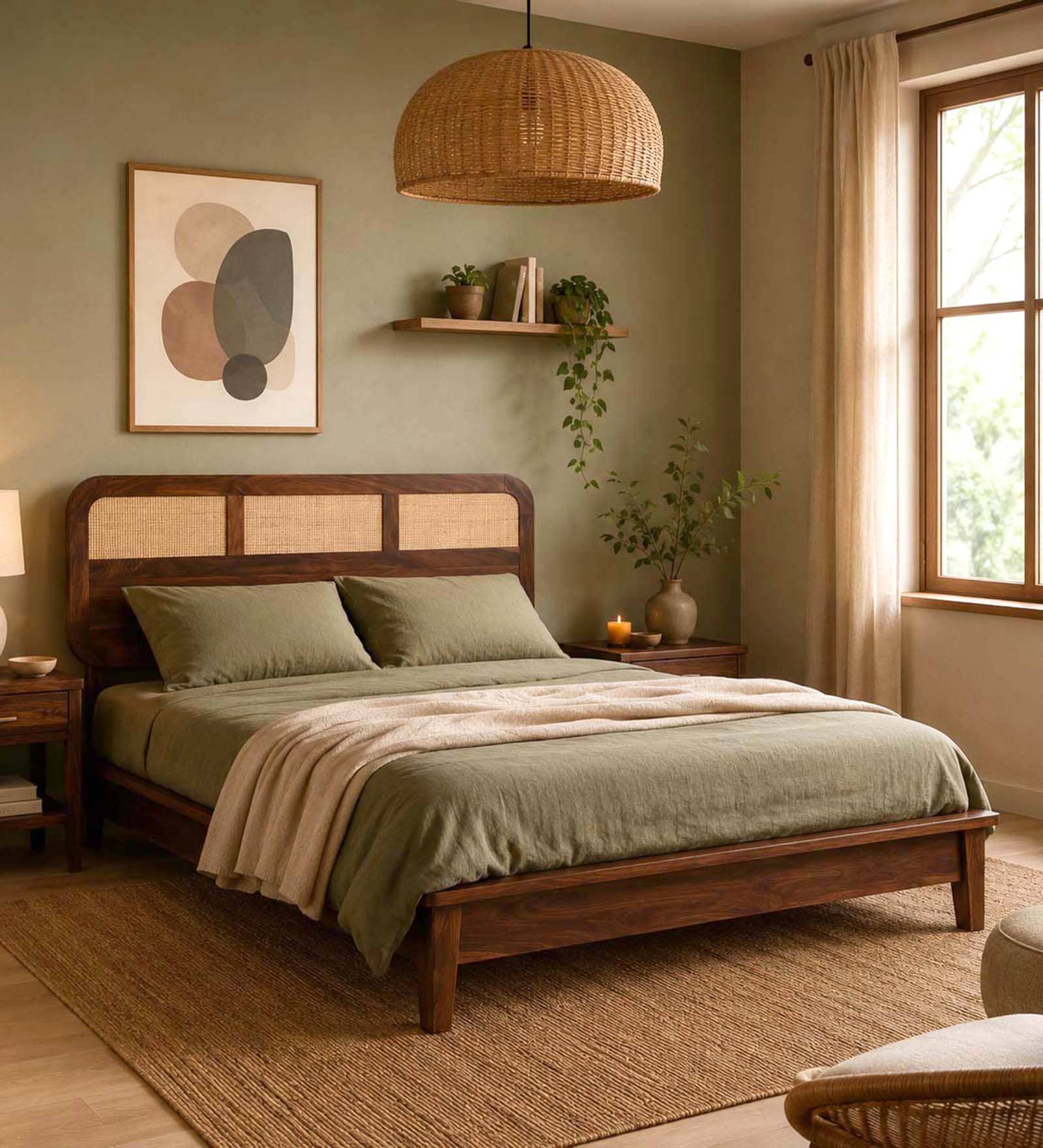 Malmo Sheesham Wood King Size Platform Bed  In Provential Teak Finish