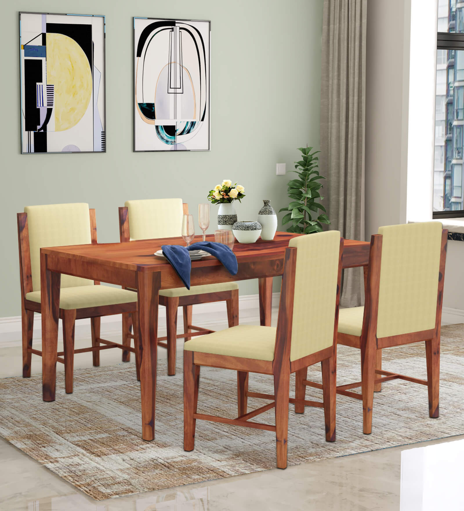 Jeck Solid Wood 4 Seater Dining Set In Teak Finish