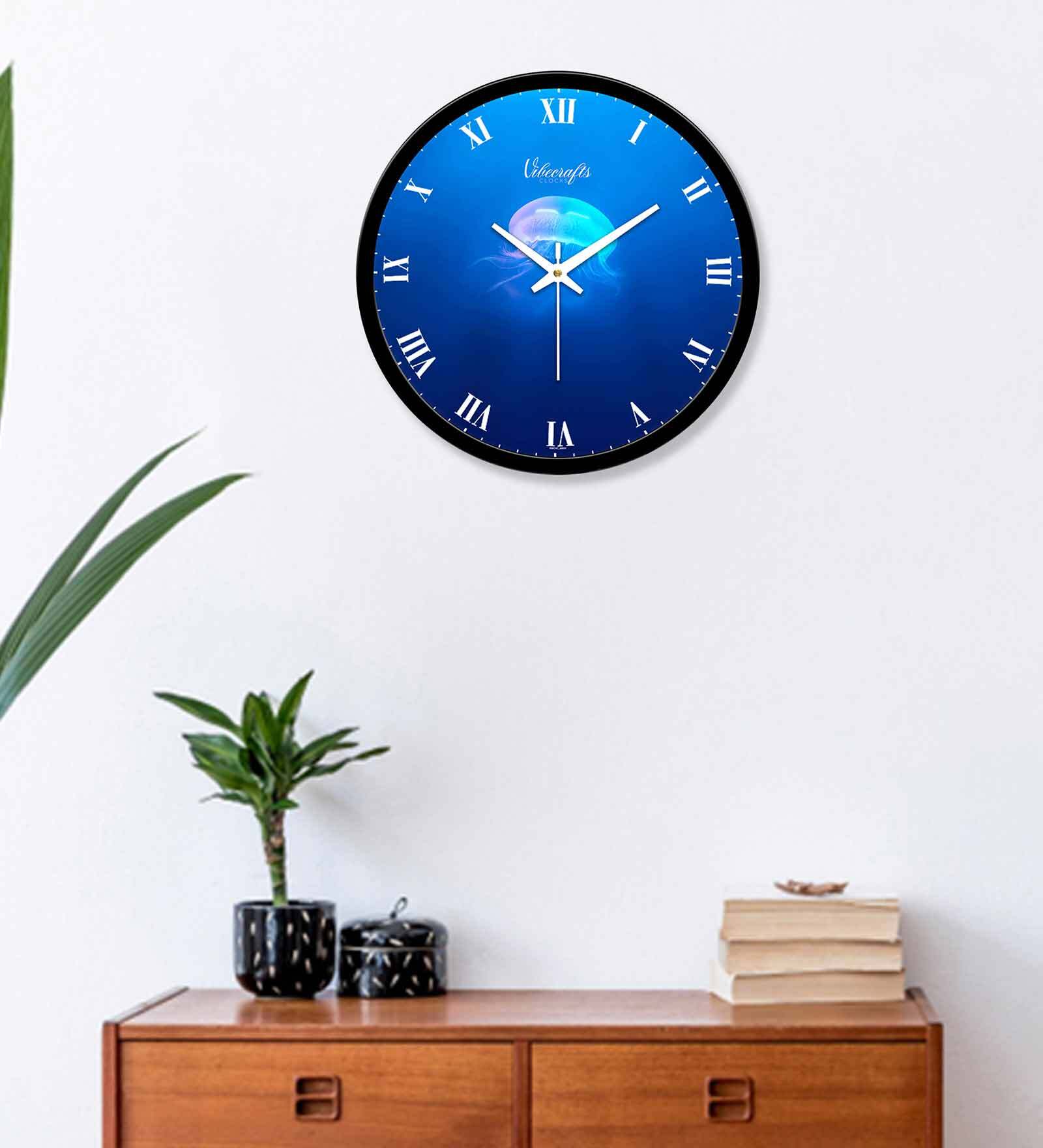 Jellyfish Designer Plastic Wall Clock In Blue