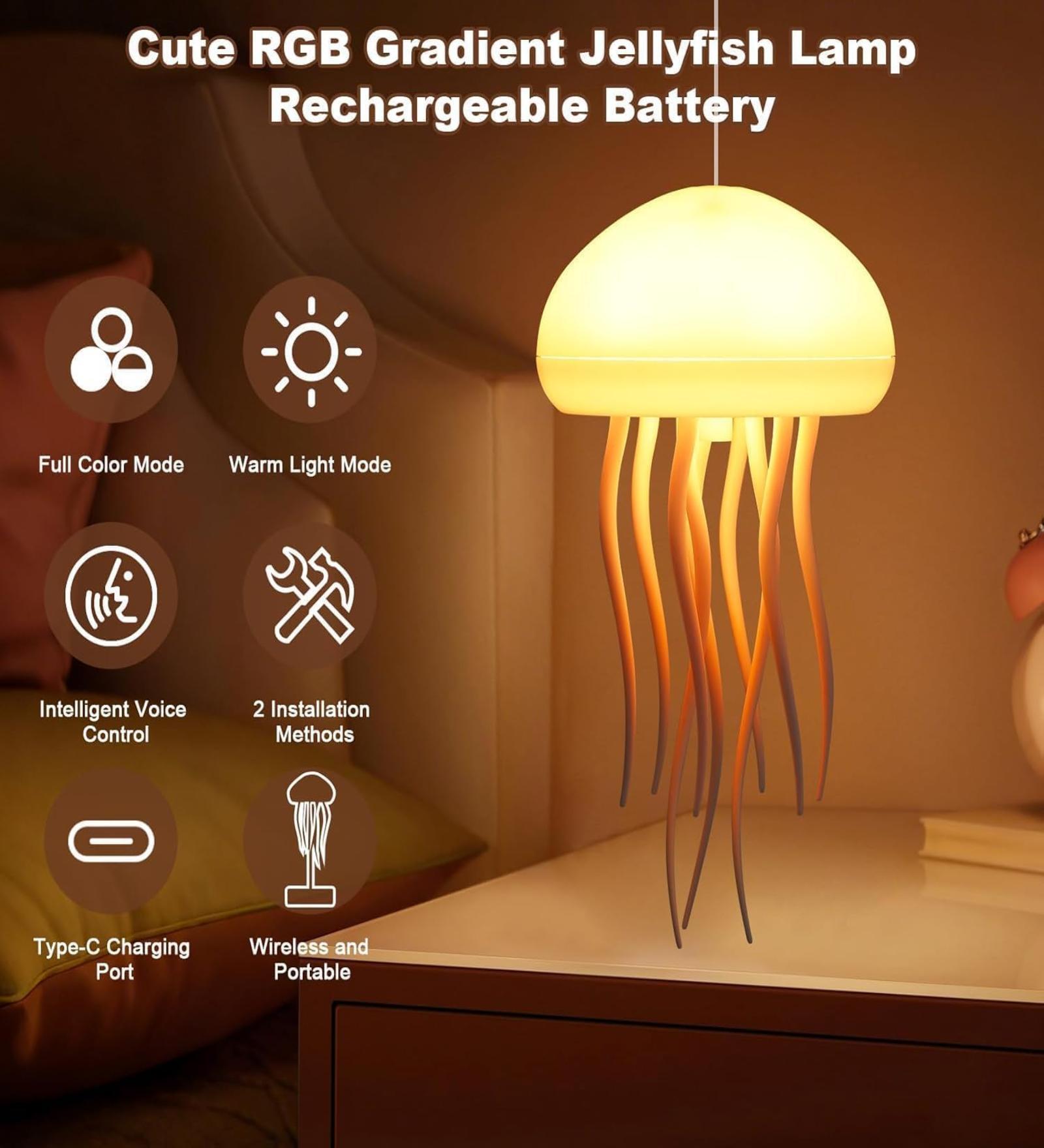 Jellyfish LED USB Rechargeable Touch Sensor & Voice Control with Remote Control & RGB Gradient Night Plug-in Lamp