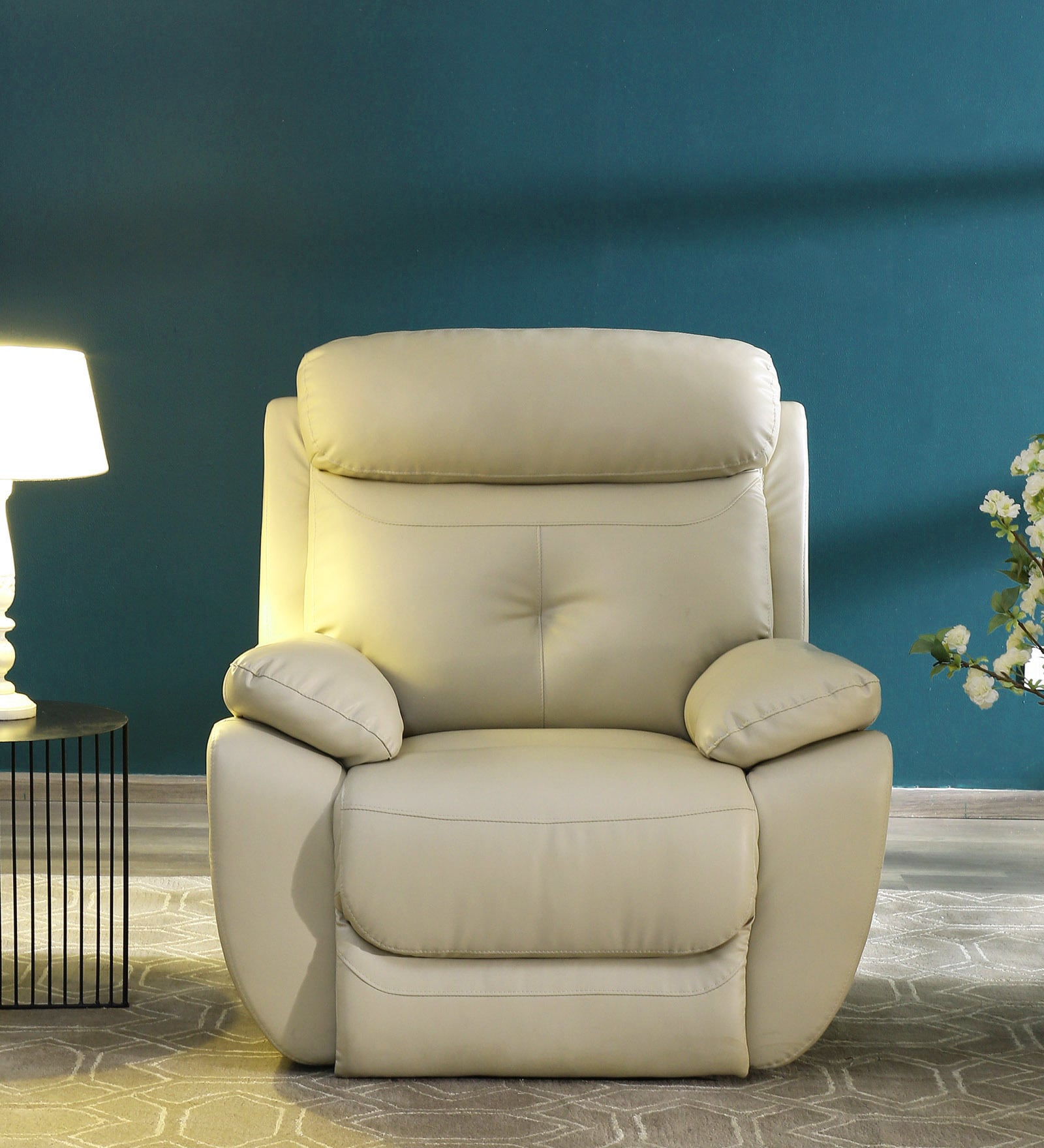 4 Square Leatherette Motorized 1 Seater Recliner In Beige Colour 4 Square Leatherette Motorized 1 Seater Recliner In Beige Colour