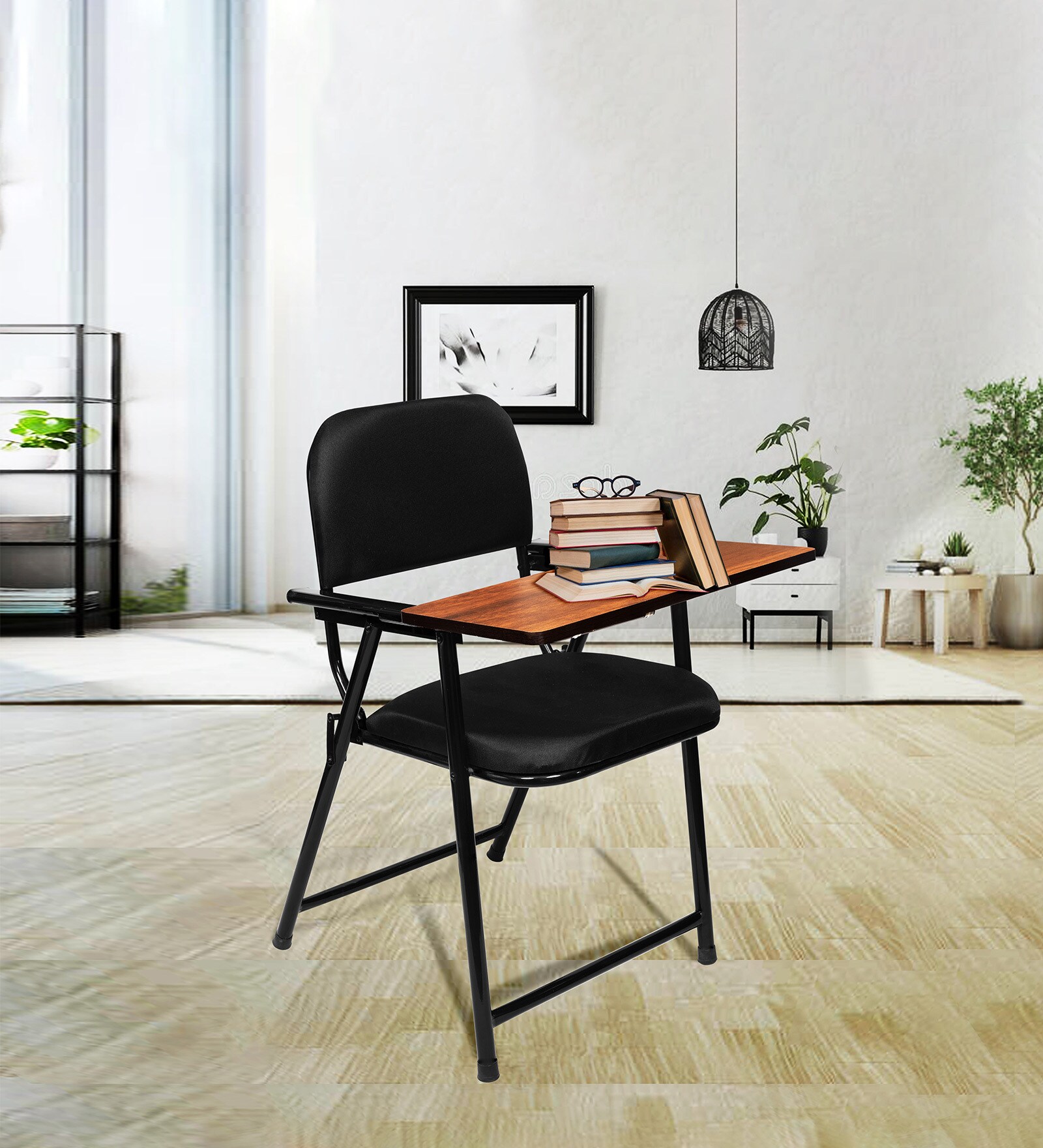 Buy Jerry Fabric Training Chair in Black Colour with Writing Board at