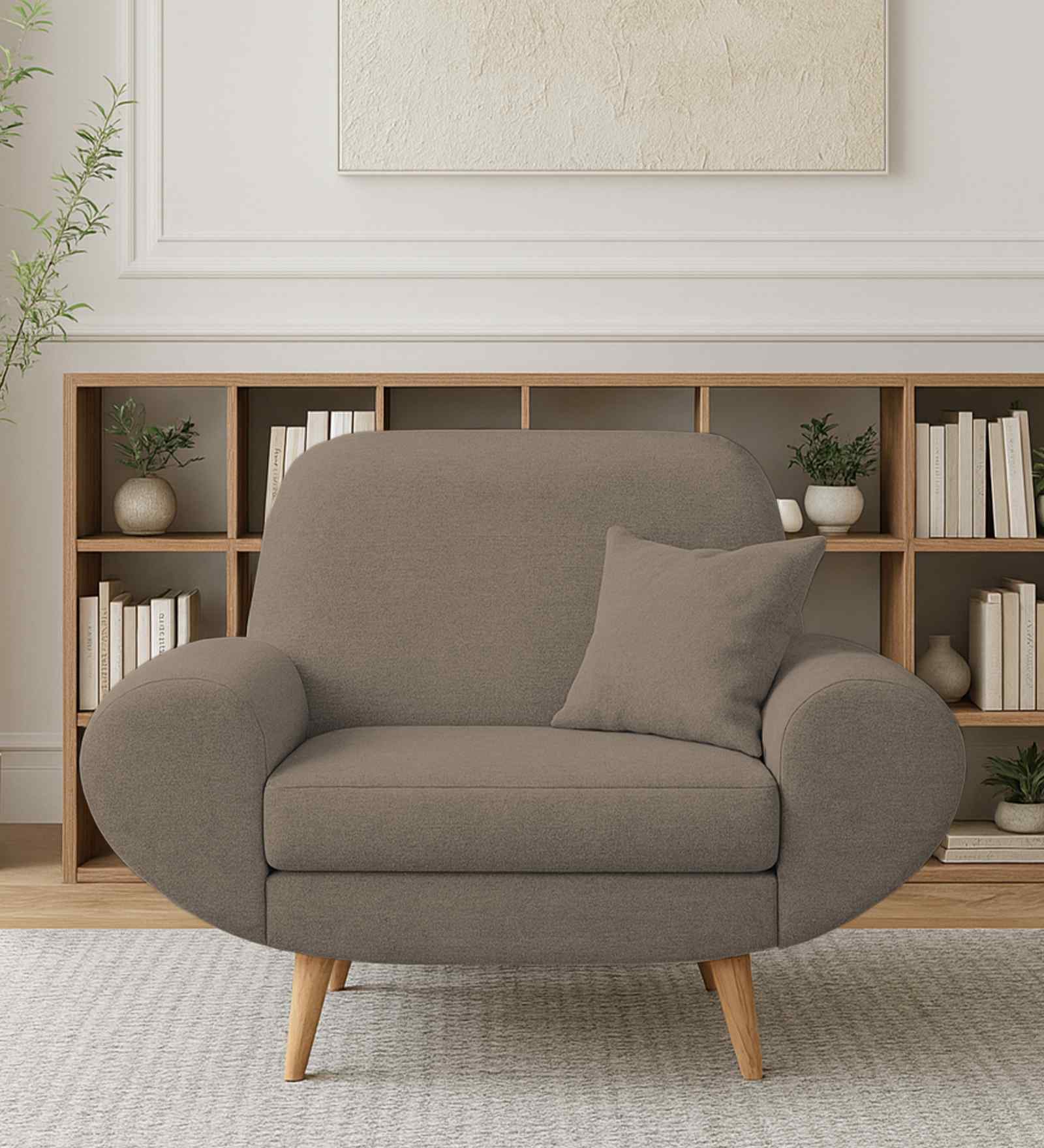 Jessy Fabric 1 Seater Sofa in Hazel Beige Colour