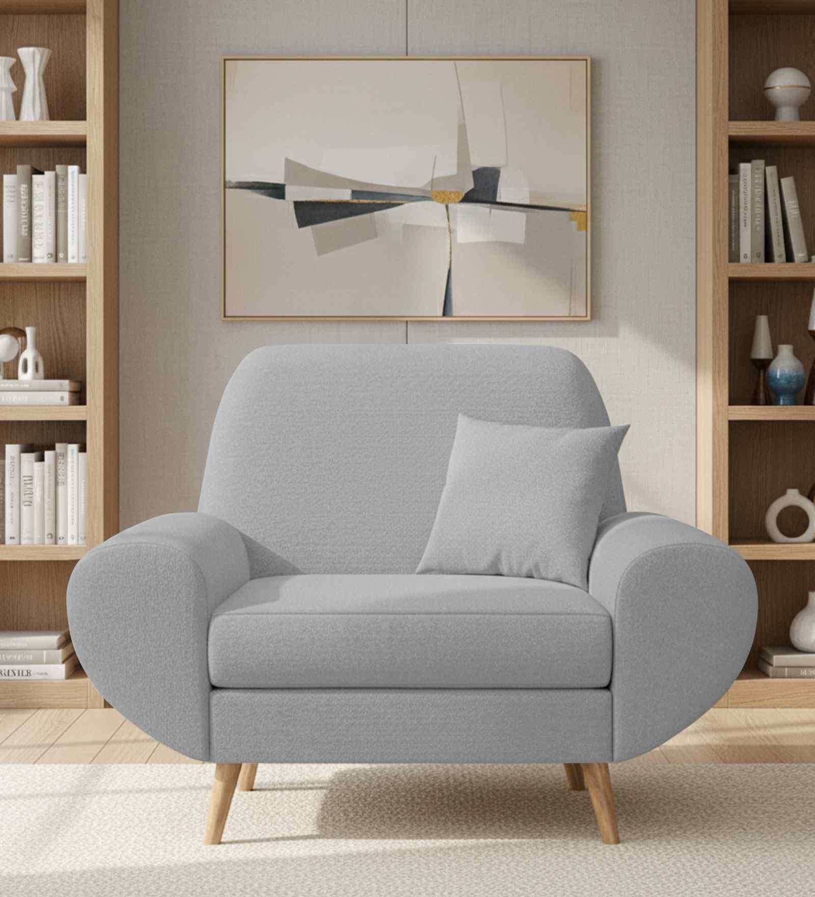 Jessy Fabric 1 Seater Sofa In Lit Grey Color