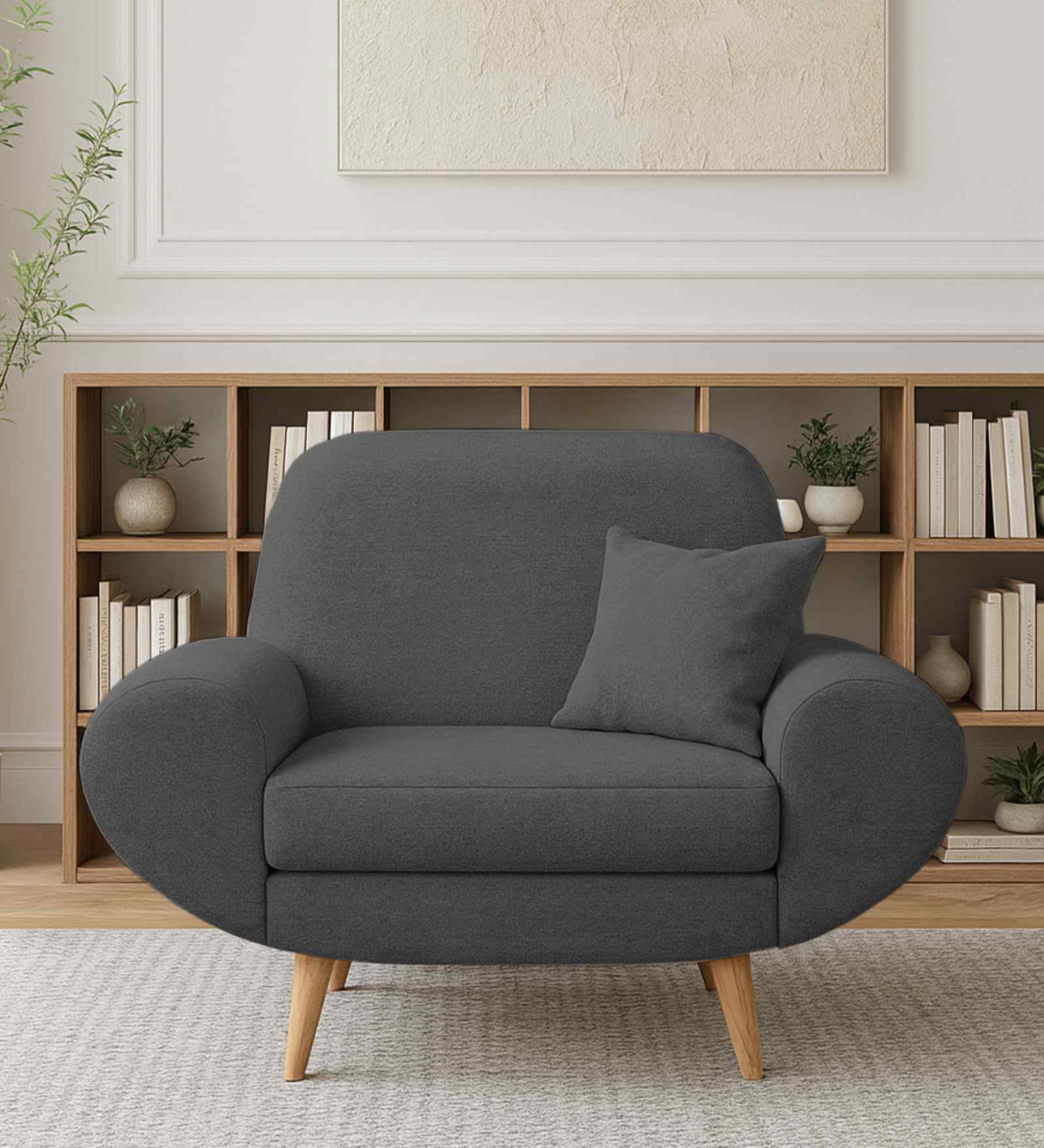 Jessy Fabric 1 Seater Sofa in Stone Grey Colour