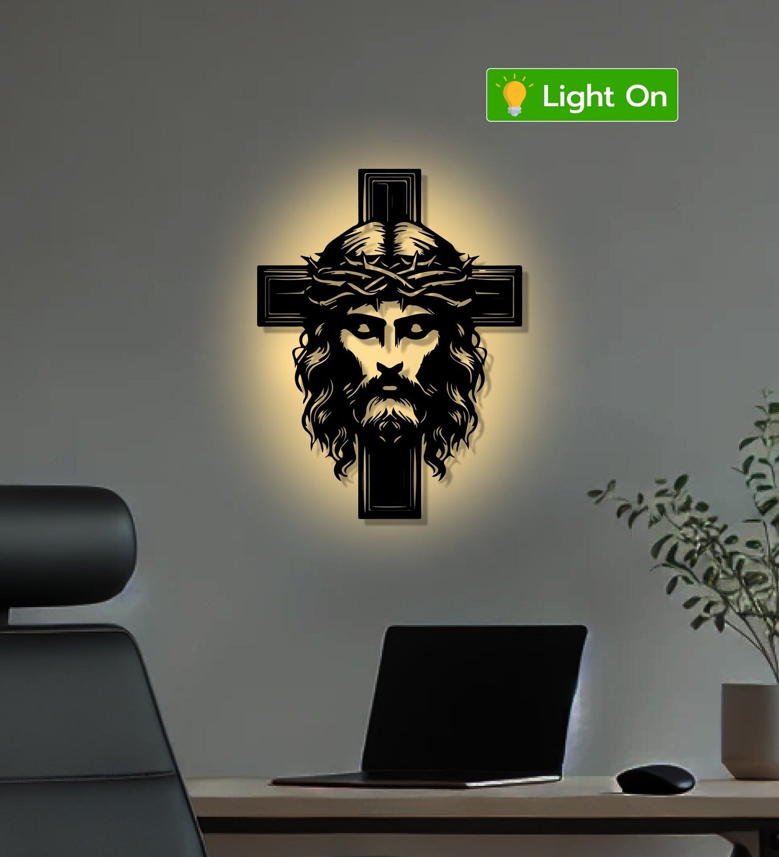 Jesus with Cross Metal Art Christian Spiritual Wall Decor