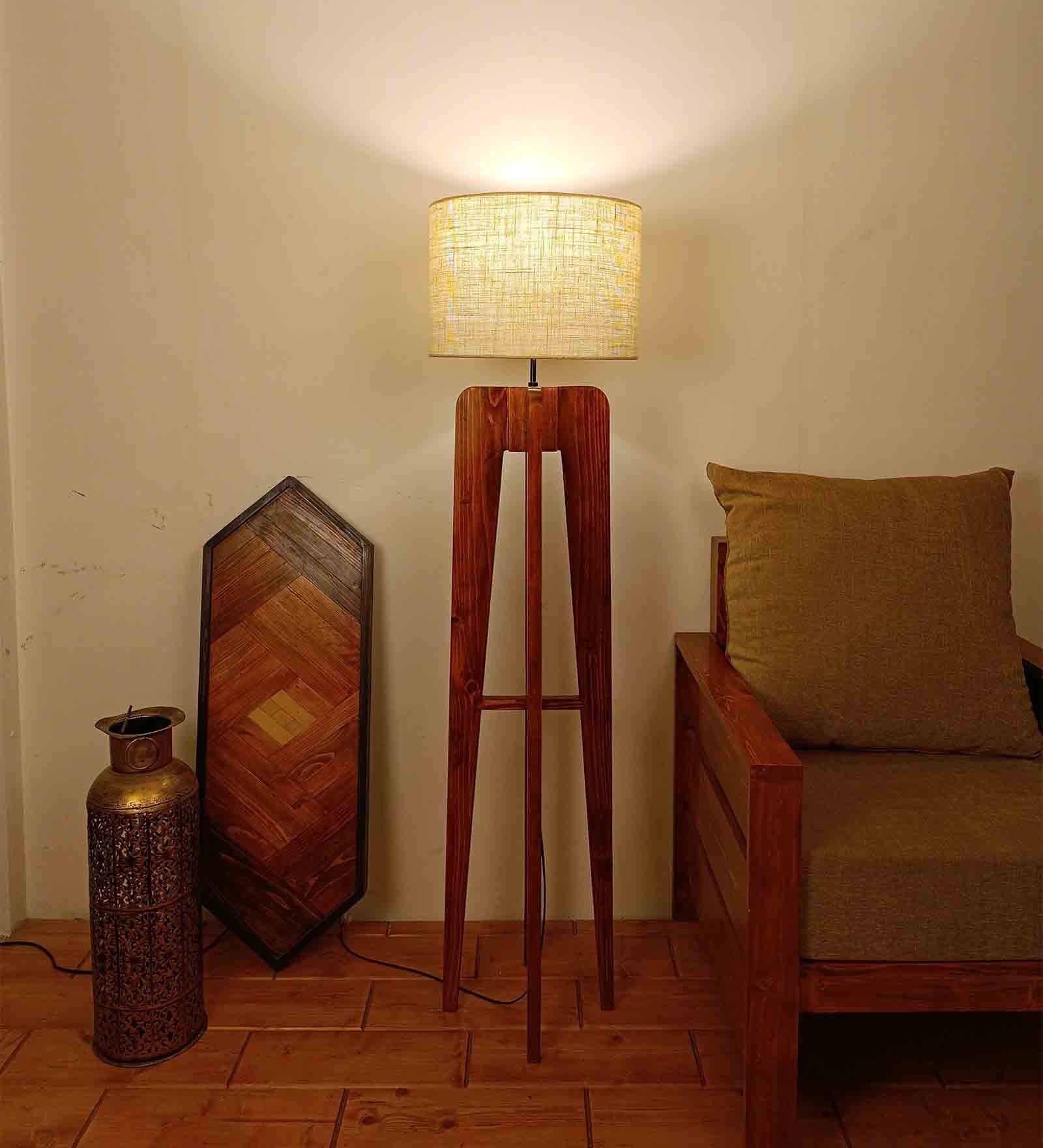 Jet Wooden Floor Lamp with Jute Shade & Brown Base