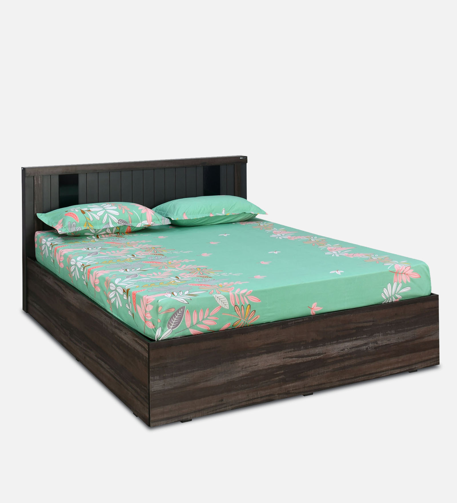 Jewel Queen Size Bed With Box Storage in Smoke Ash Finish