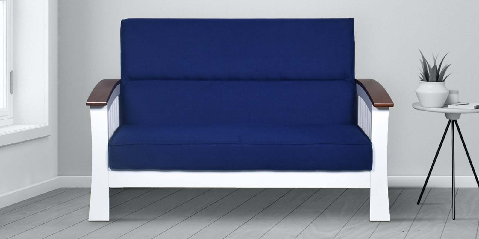 Jessica 2 Seater Wooden Sofa in Blue White Colour