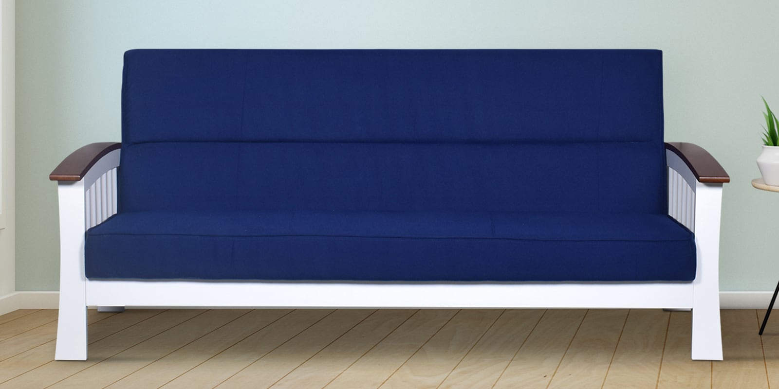 Jessica 3 Seater Wooden Sofa In Blue White Colour Jessica 3 Seater Wooden Sofa In Blue White Colour