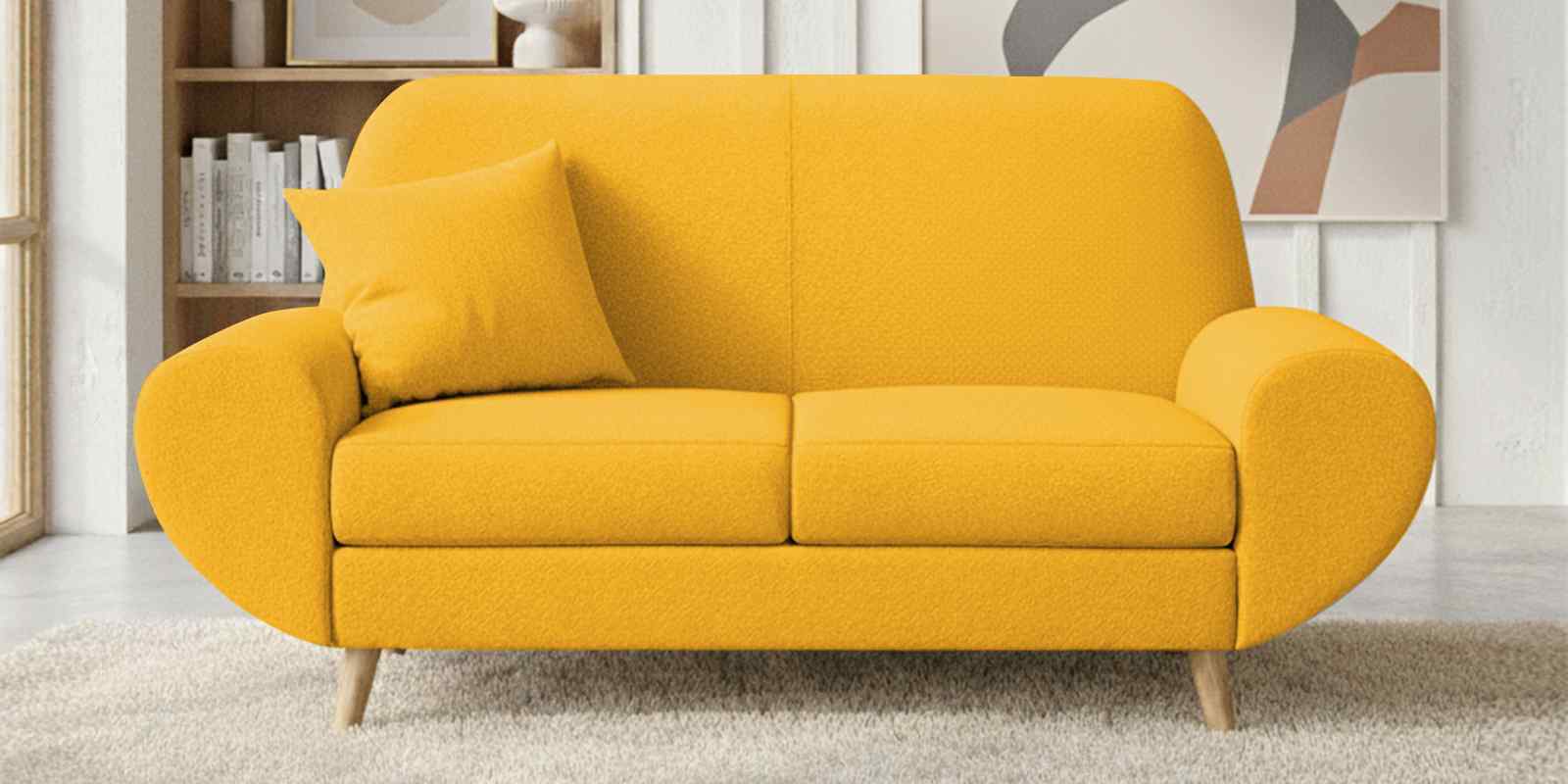 Jessy Fabric 2 Seater Sofa In Bold Yellow Color