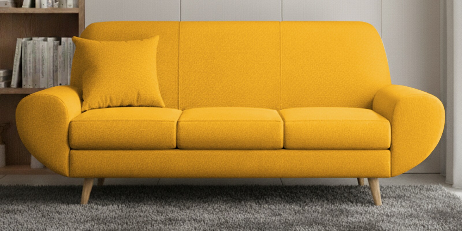 Jessy Fabric 3 Seater Sofa in Corn Yellow Colour