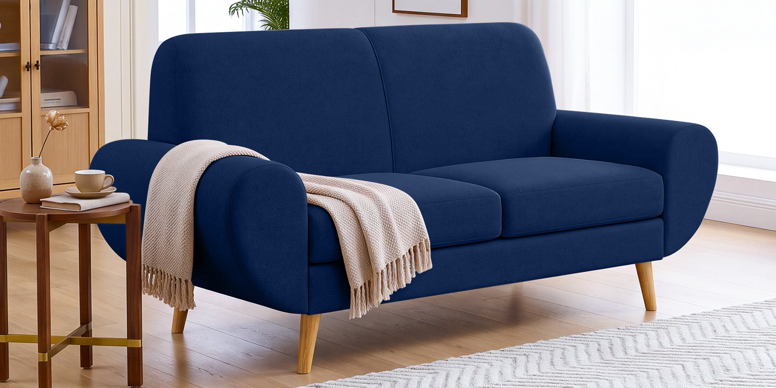 Jessy Velvet Fabric 2 Seater Sofa In Blue Colour