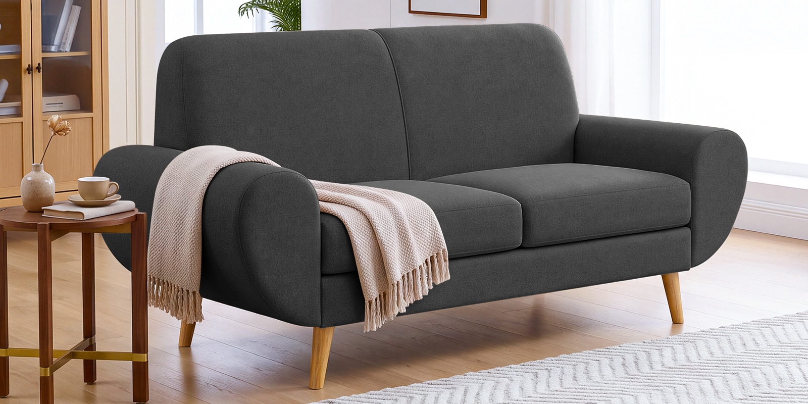Jessy Velvet Fabric 2 Seater Sofa In Grey Colour