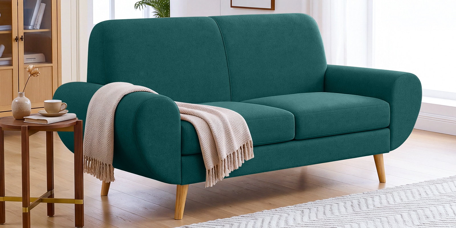 Jessy Velvet Fabric 2 Seater Sofa In Teal Green Colour