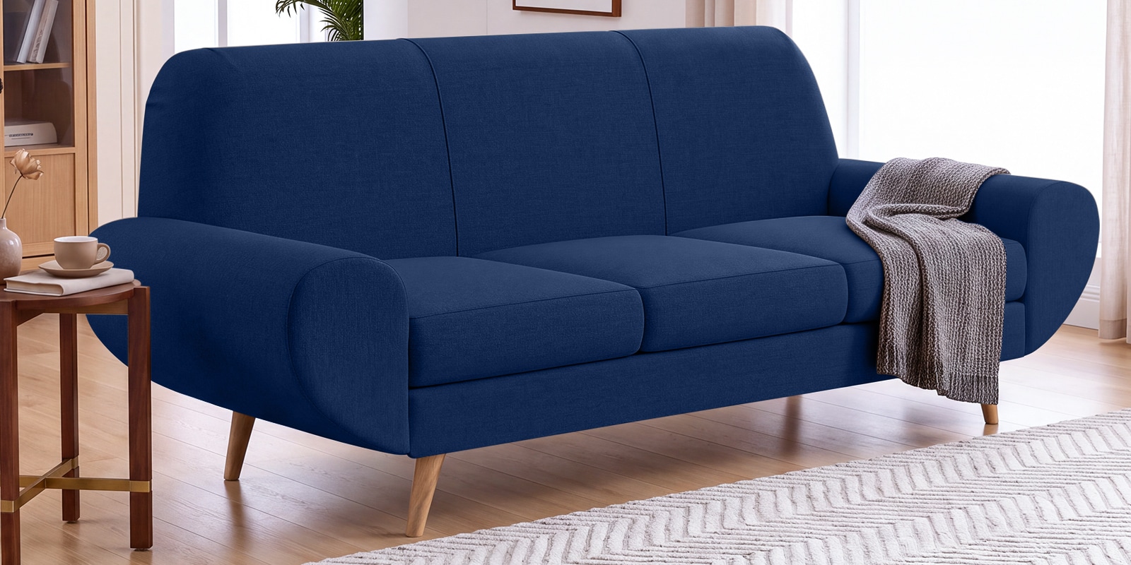 Jessy Velvet Fabric 3 Seater Sofa In Blue Colour