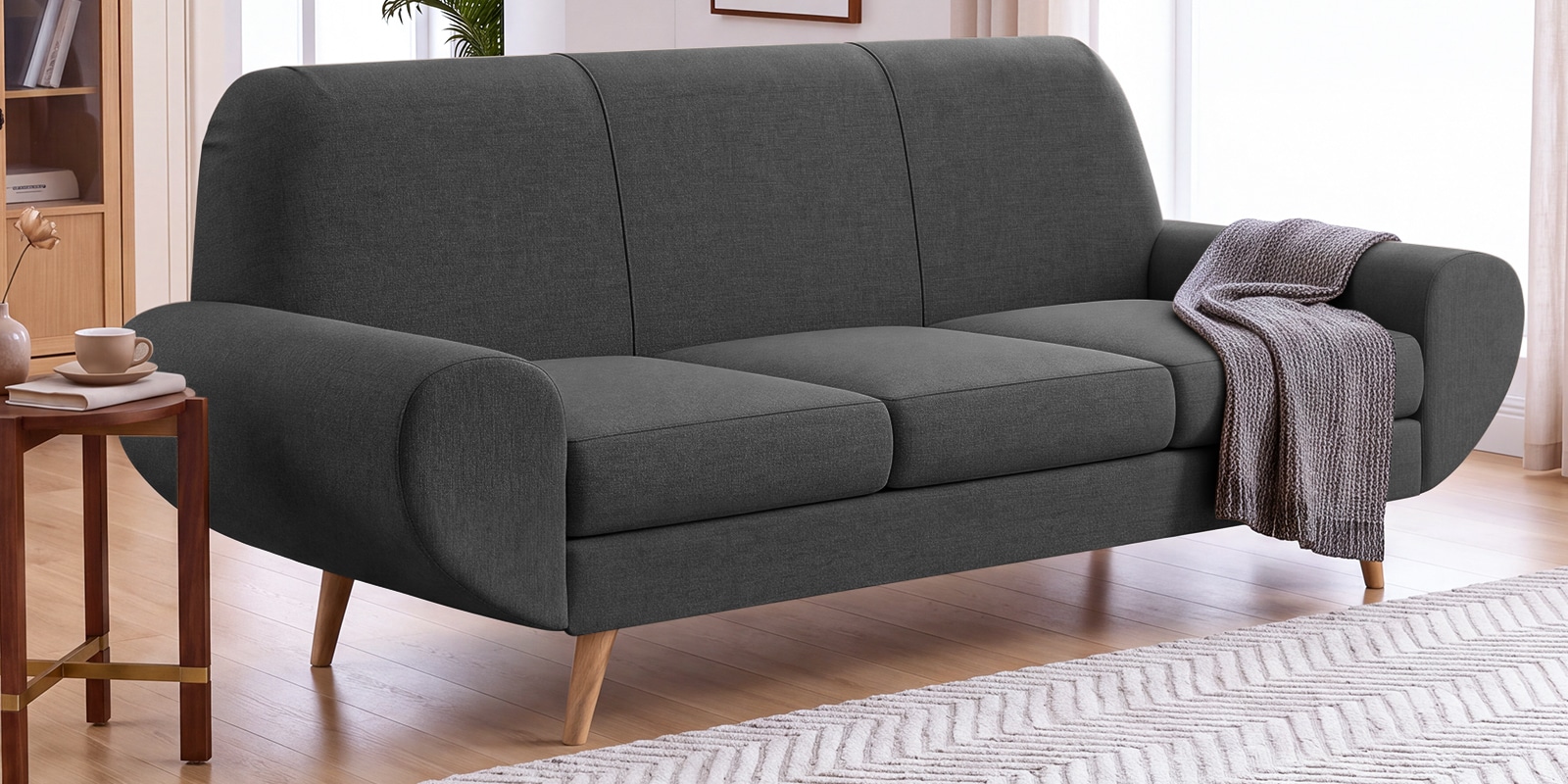 Jessy Velvet Fabric 3 Seater Sofa In Grey Colour