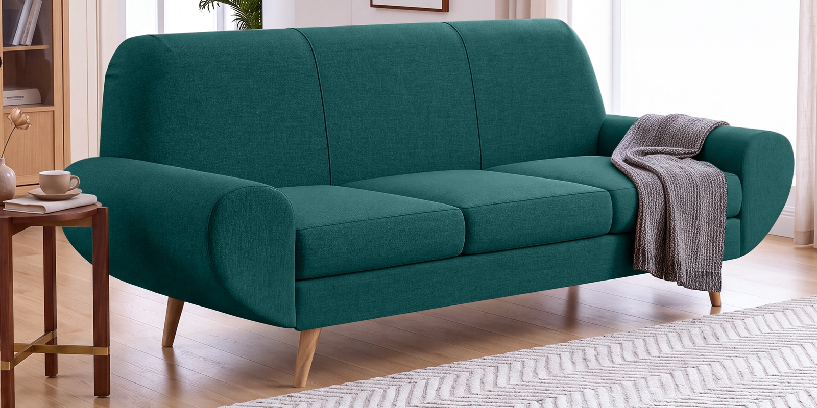 Jessy Velvet Fabric 3 Seater Sofa In Teal Green Colour