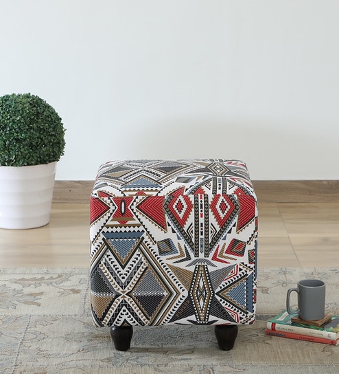 Jean Fabric Seating Stool In Provincial Teak Finish