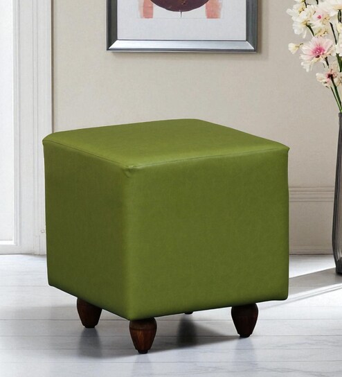 Jean Leatherette Seating Stool In Green Colour