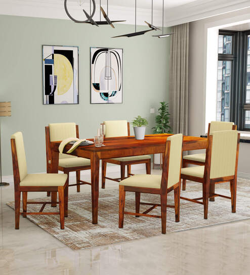 Jeck Solid Wood 6 Seater Dining Set In Honey Finish