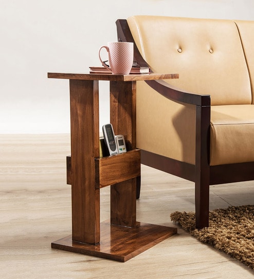Jefferson Solid Wood C-Shape End Table In Warm Finish