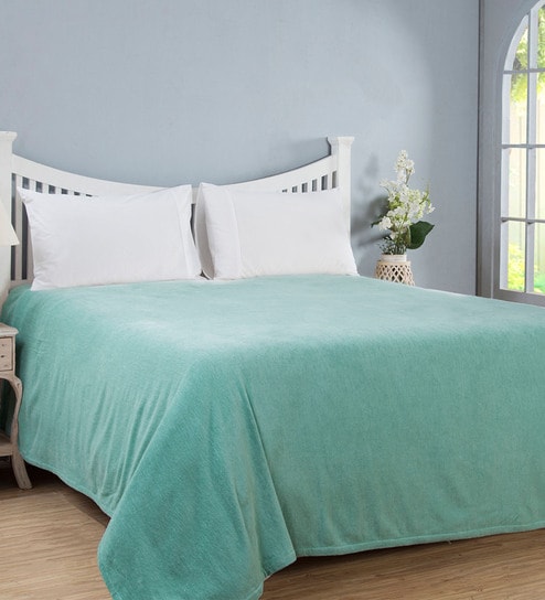 Green Solid 120 TC 100% Cotton Double Bed Cover by Maspar