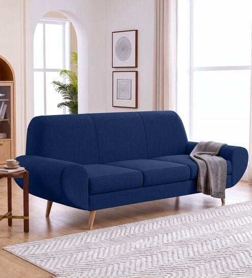 Jessy Velvet Fabric 3 Seater Sofa In Blue Colour