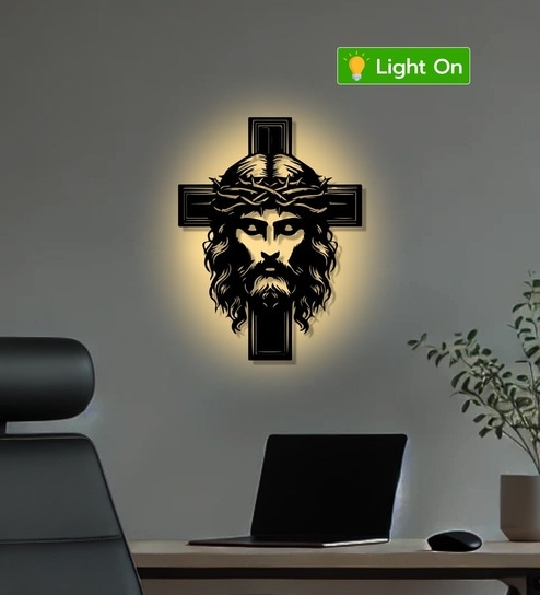 Jesus with Cross Metal Art Christian Spiritual Wall Decor