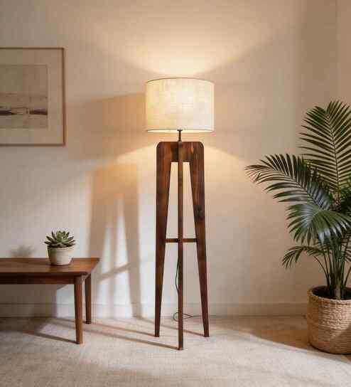 Jet Wooden Floor Lamp with Jute Shade & Brown Base