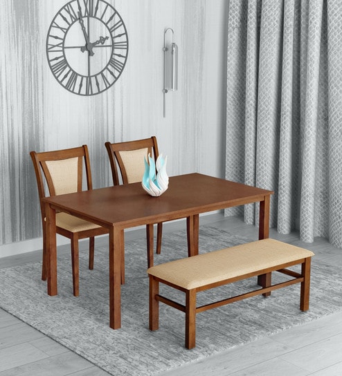 Jewel 4 Seater Dining Set in Walnut Finish with Bench