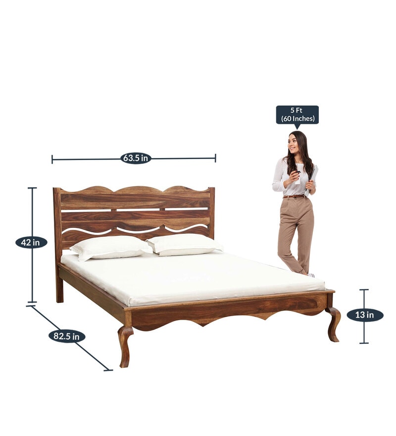 Buy Bircher Sheesham Wood Queen Size Bed In Rustic Teak Finish Online