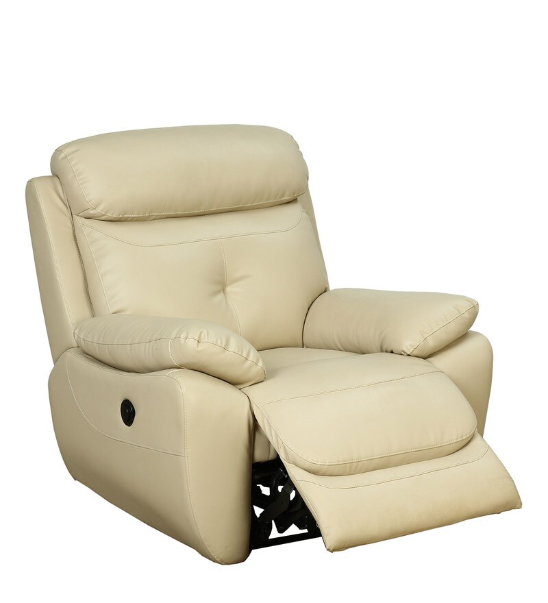 Buy 4 Square Leatherette Motorized 1 Seater Recliner in Beige Colour by Star India Online