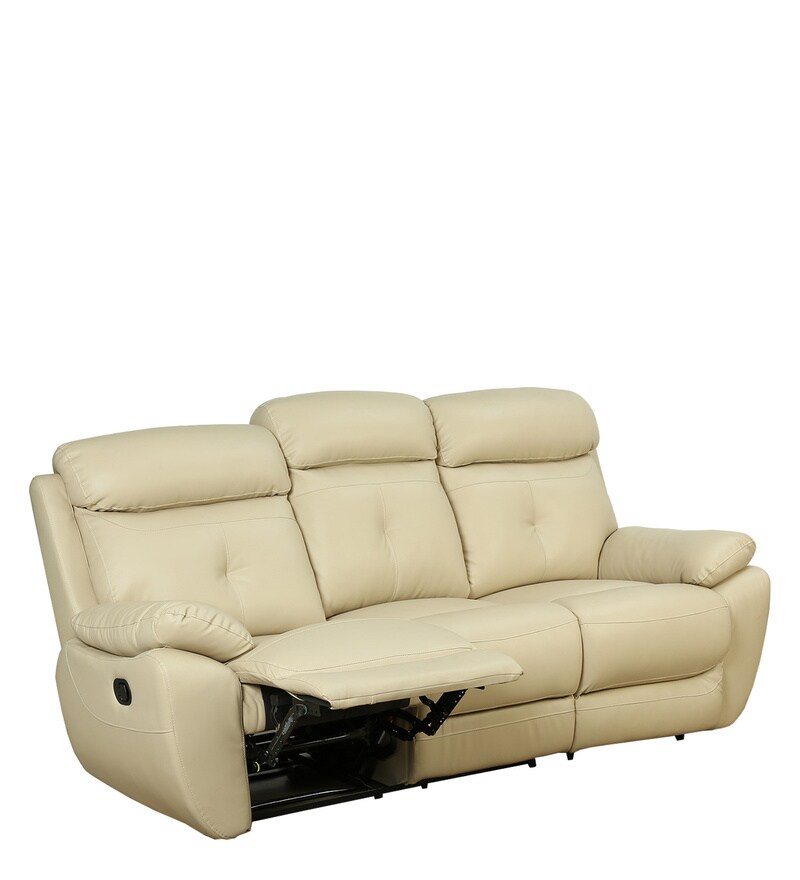 Buy 4 Square Leatherette Manual 3 Seater Recliner in Beige Colour by Star India Online Manual