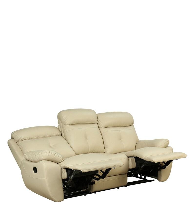 Buy 4 Square Leatherette Manual 3 Seater Recliner in Beige Colour by Star India Online Manual