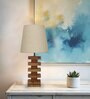 Jenga Wooden Table Lamp with Jute Shade & Brown Base