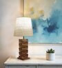 Jenga Wooden Table Lamp with Jute Shade & Brown Base