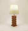 Jenga Wooden Table Lamp with Jute Shade & Brown Base